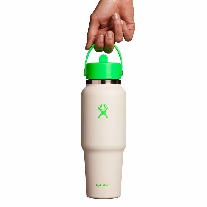 32 oz Wide Mouth Travel Bottle with Flex Straw Cap Neon Green