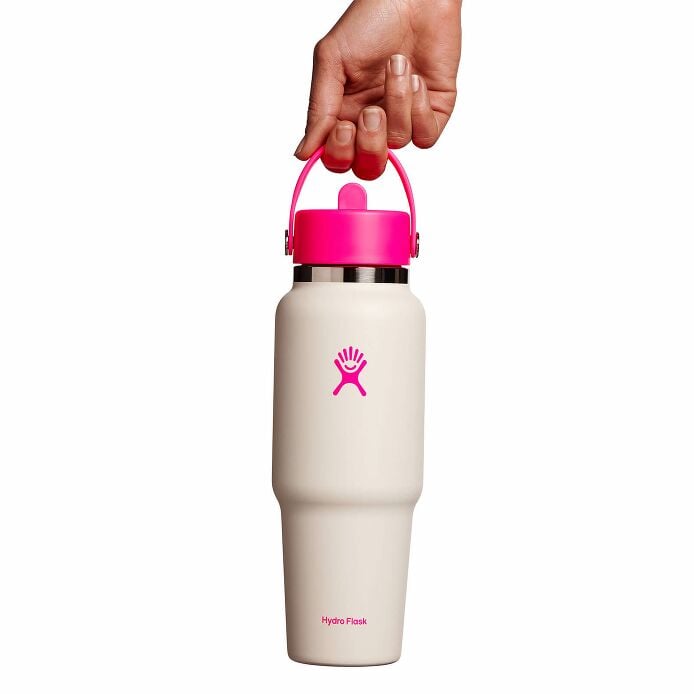 32 oz Wide Mouth Travel Bottle with Flex Straw Cap Neon Pink
