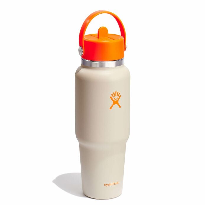 32 oz Wide Mouth Travel Bottle with Flex Straw Cap Neon Orange