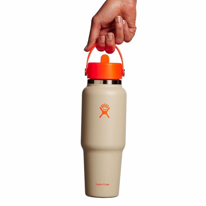 32 oz Wide Mouth Travel Bottle with Flex Straw Cap Neon Orange