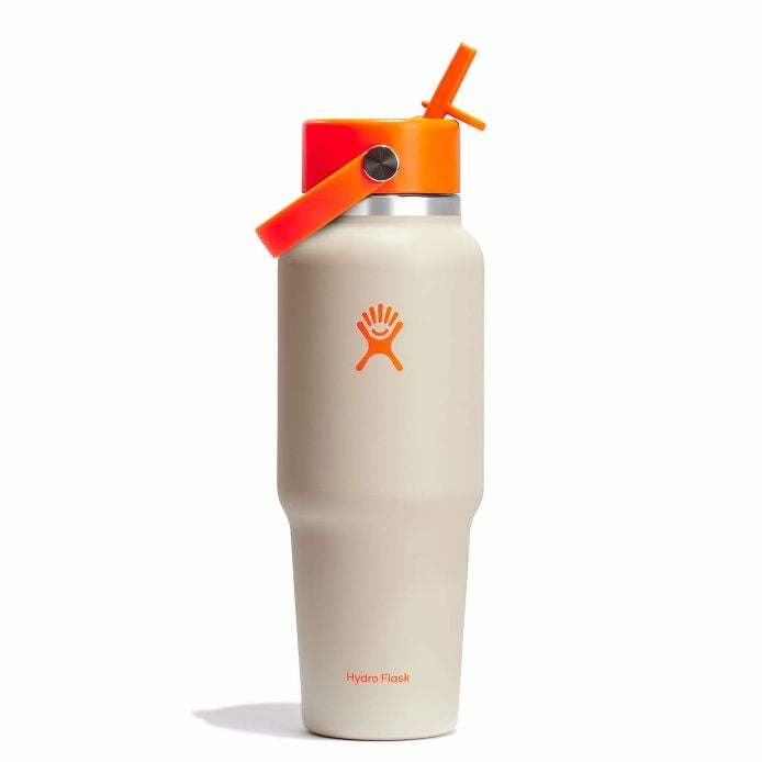 32 oz Wide Mouth Travel Bottle with Flex Straw Cap Neon Orange