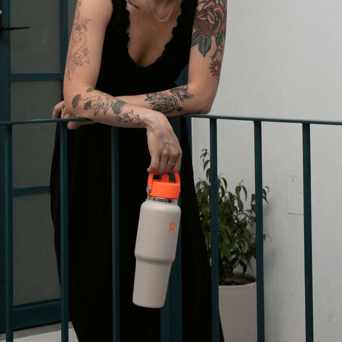 32 oz Wide Mouth Travel Bottle with Flex Straw Cap Neon Orange