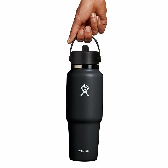 32 oz Wide Mouth Travel Bottle with Flex Straw Cap Black