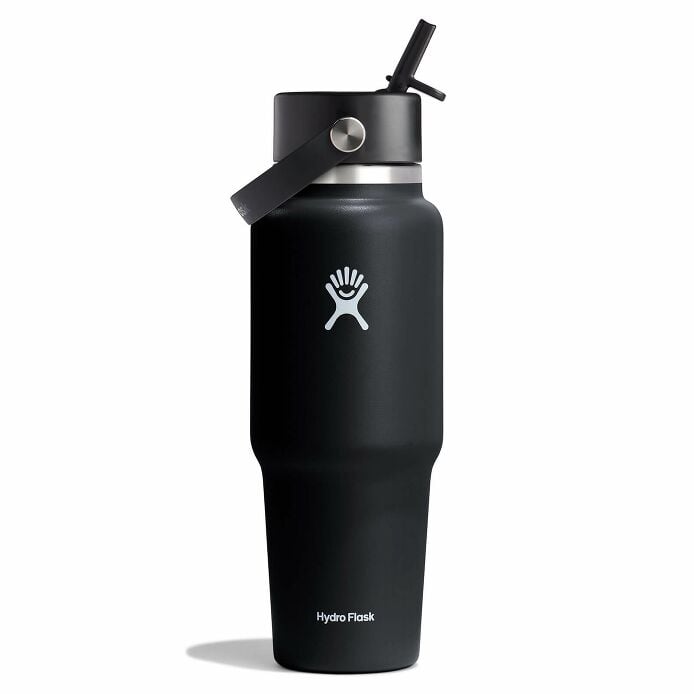 32 oz Wide Mouth Travel Bottle with Flex Straw Cap Black