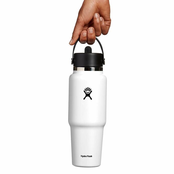 32 oz Wide Mouth Travel Bottle with Flex Straw Cap White