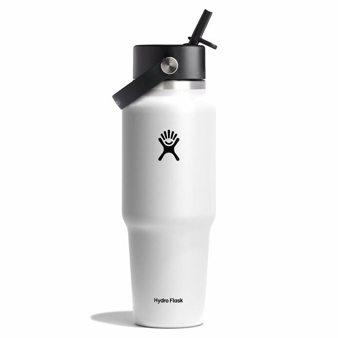 32 oz Wide Mouth Travel Bottle with Flex Straw Cap White