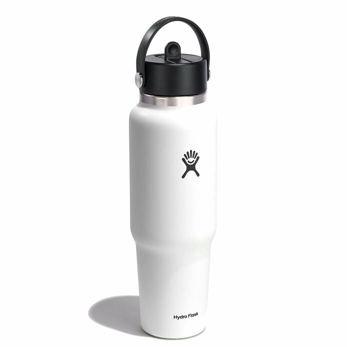 40 oz Wide Mouth Travel Bottle with Flex Straw Cap White