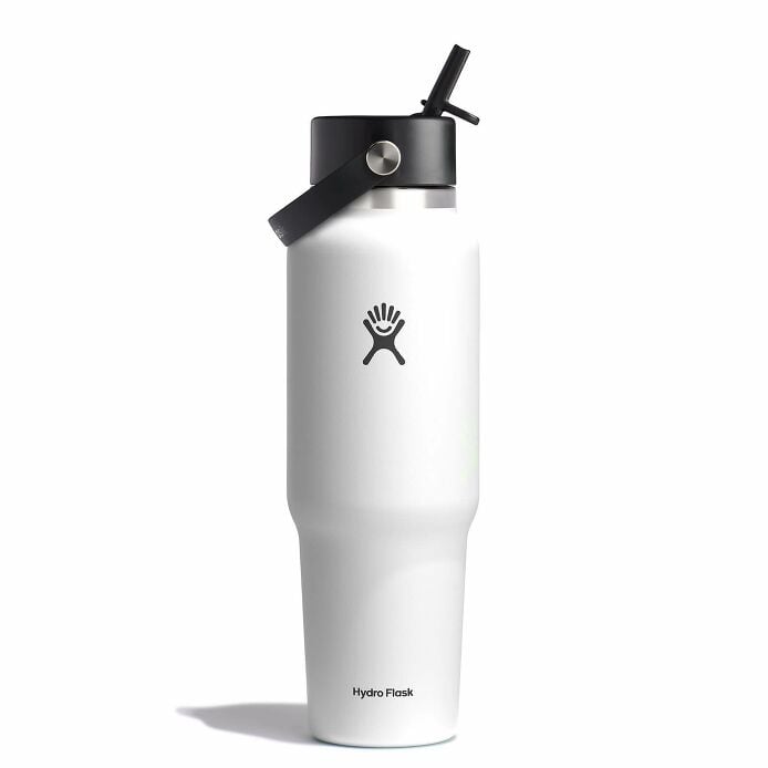 40 oz Wide Mouth Travel Bottle with Flex Straw Cap White