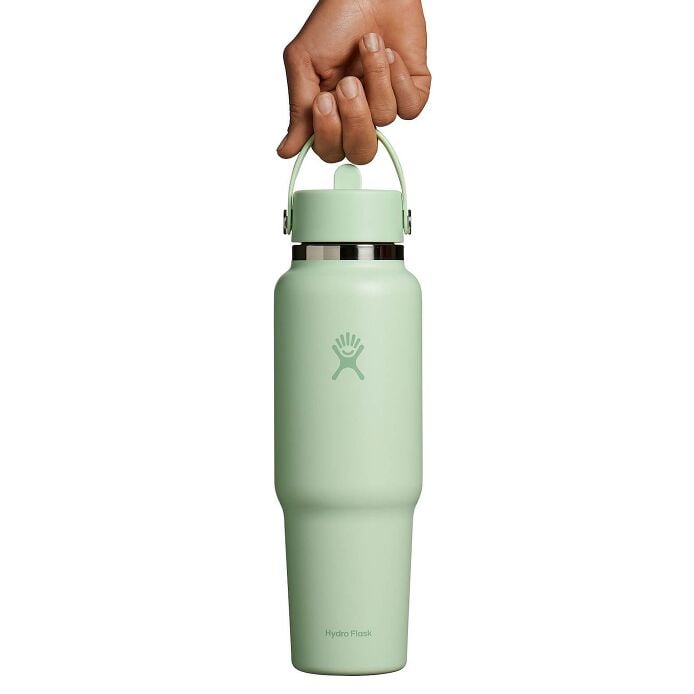 40 oz Wide Mouth Travel Bottle with Flex Straw Cap White